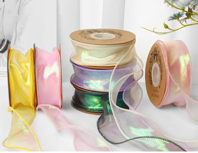 Description Picture 2 of itemIridescent Fishtail Yarn Gift Ribbons for Flowers Bouquet Packaging Organza Wired Ribbon for Valentine's Day Wedding Decorations
