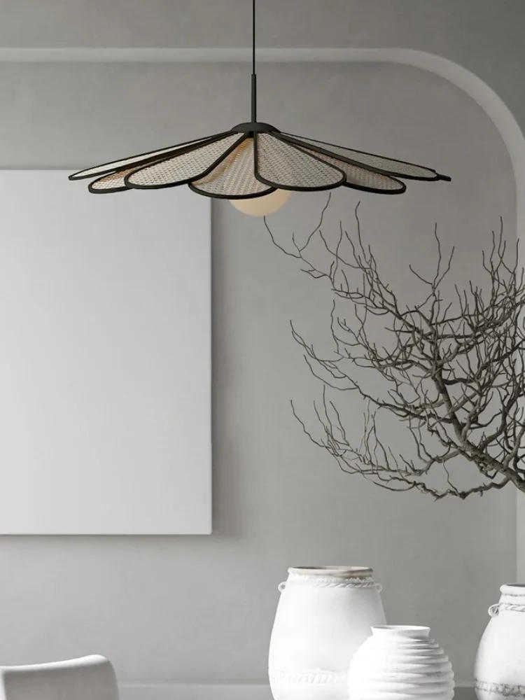 Description Picture 3 of itemNordic Modern Living Room Bedroom Bedside Dining Room Balcony Japanese Style Lamp Creative Umbrella Shaped Rattan Art Chandelier