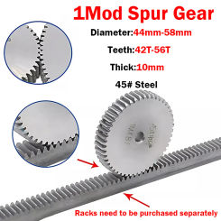 1PCS 1 Mod 45# Steel Spur Gears 42/43/44/45/46/47/48/49/50/51/52/53/54/55/56Teeth Thickness: 10mm Transmission Gear For CNC