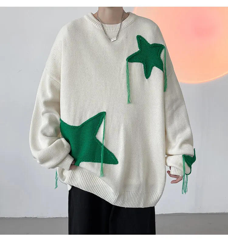 Description Picture 5 of itemMen's Winter Sweater Knitwear Pullover Knit Harajuku Printed Sweaters Male Clothes Luxury Clothing Korean Popular Clothes New