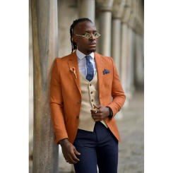 Fashion Three Color Slim Men's Suit 3 Pieces Single Breasted Peak Lapel Set Daily Handsome Male(Blazer+Pants+Vest)