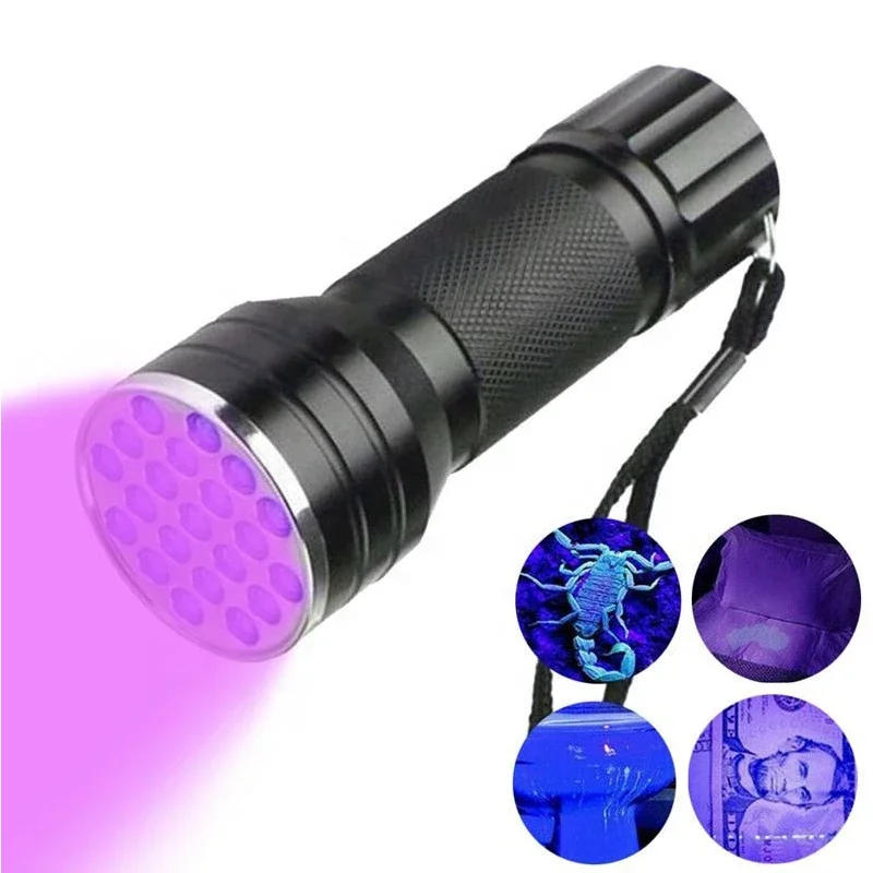 Description Picture 5 of item21 LED UV Ultraviolet Flashlight Blacklight 395NM Mini Torch Flash Lamp For Pet Urine Stains Portable Black Light Flashlights