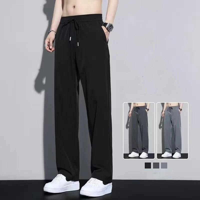 Description Picture 2 of itemSummer Ice Silk Quick Dry Sweatpant Men's Joggers Pants Oversize Straight Pants Pocket Tracksuit Trousers Fitness Training Pants