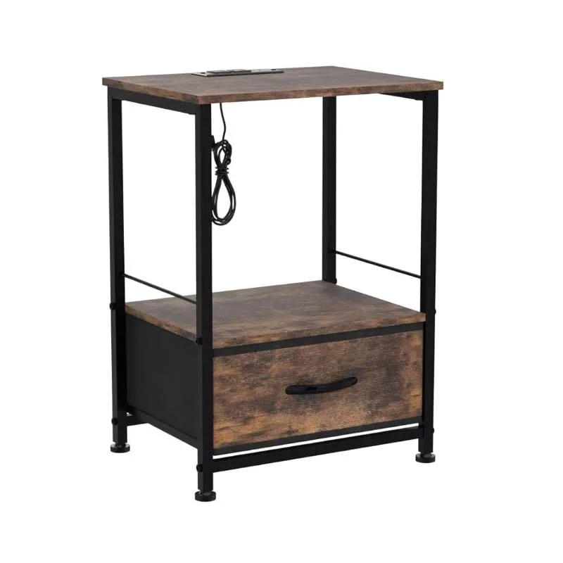 Description Picture 4 of itemNightstand with Charging Station,Table with USB Ports and Outlets,End Table with Fabric Drawer,Charging Night Stand Storage