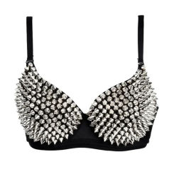 Silver Gothic Bra Top Rivets Punk Rave Bralette Lingerie Sexy Push Up Brassiere Nightclub Party Bar Hot Fashion Women Bras
