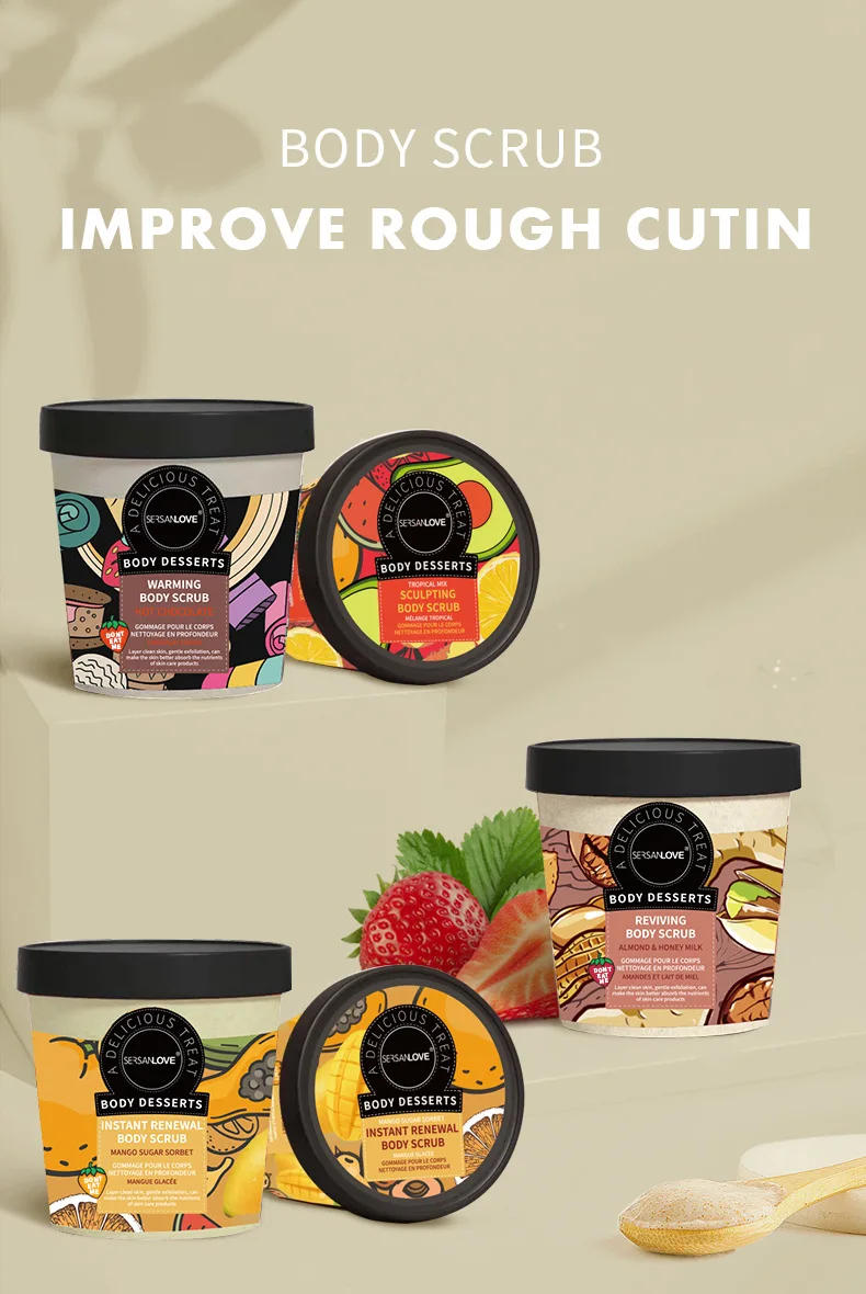 Description Picture 2 of item220g Fruit Body Scrub Exfoliating Deep Cleansing Strawberry Moisturizing Hydrating Chocolate Nuts Smooth Skin Grind out tender