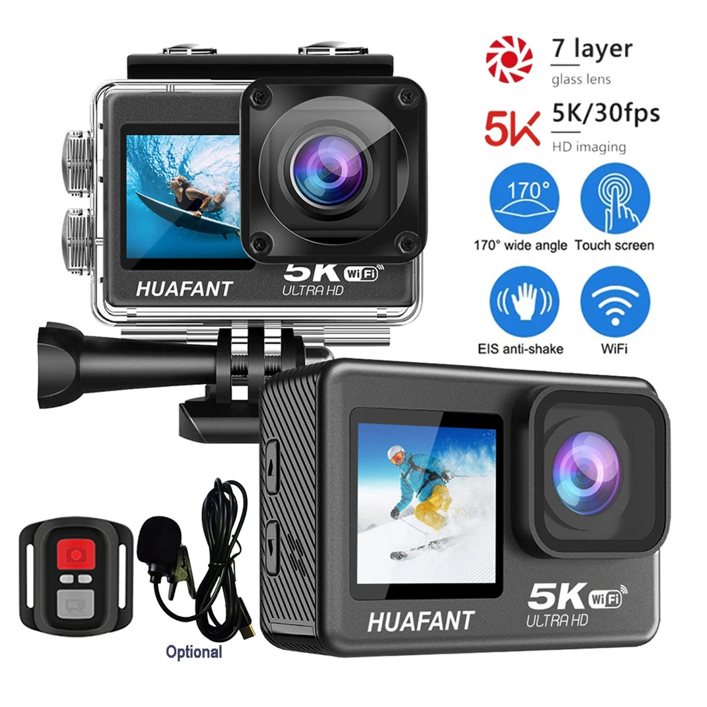 Description Picture 6 of itemG9SE Action Camera 5K30fps 4K60fps 48MP 2.0 Touch LCD EIS DVR Webcam Dual Screen Wi-Fi 170D Waterproof 30M 5X Zoom Sports Camera