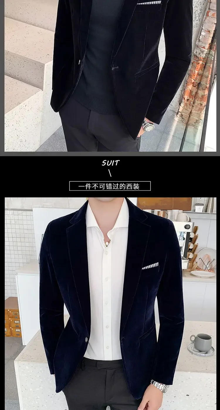 Description Picture 4 of itemMens Blazer Men's Fashion Business Corduroy Shirt Gentleman British Style Casual Slim-fit Wedding Work  Mens Blazer Jacket  5XL