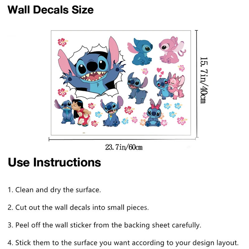 Description Picture 4 of item3D Broken Wall Lilo & Stitch Wall Stickers For Kid's Room Kindergarten Living Room Bedroom Wall Decoration Animated Poster
