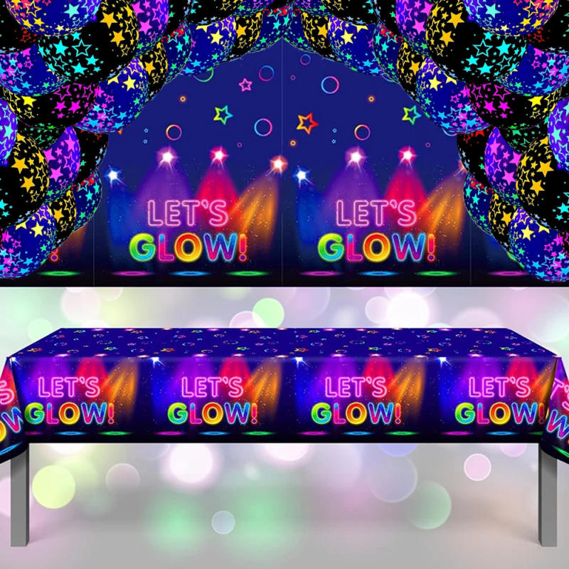 Description Picture 3 of itemGlow Party Decoration Tablecloth Light Fluorescent Neon Latex Balloons Napkins for Let's Glow Birthday Disco Neon Party Supplies