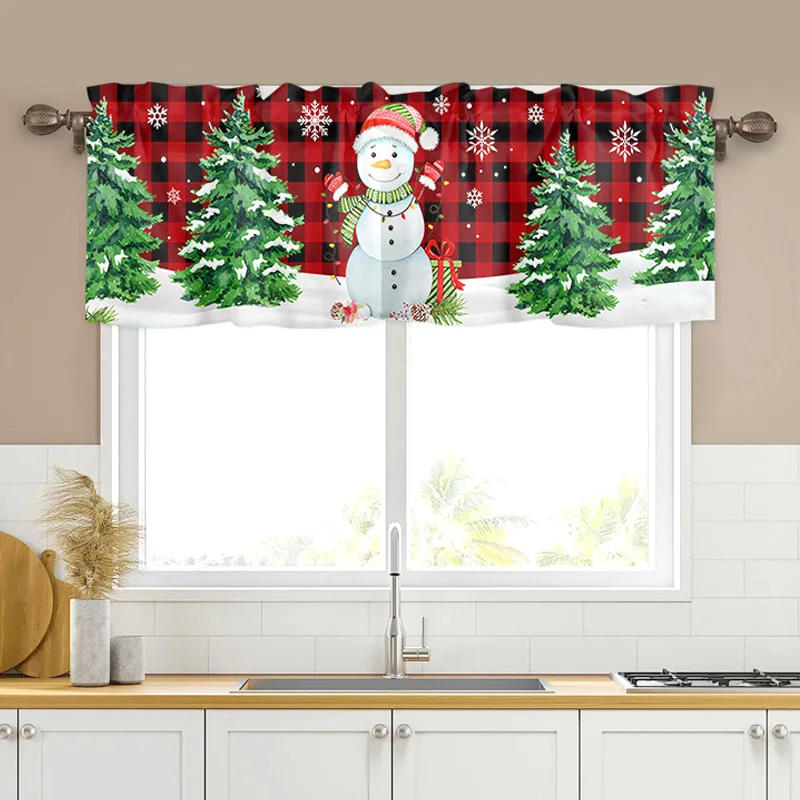 Description Picture 4 of itemChristmas Window Curtain Snowflake Short Curtain Kitchen Cafe Cabinet Partition Valance Bedroom Blackout Small Drapes Home Decor