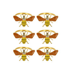 6PCS Yellow Bee Design Metal Napkin Ring Towel Buckle Bee Napkin Holder Wedding Party Holiday Hotel Table Decoration