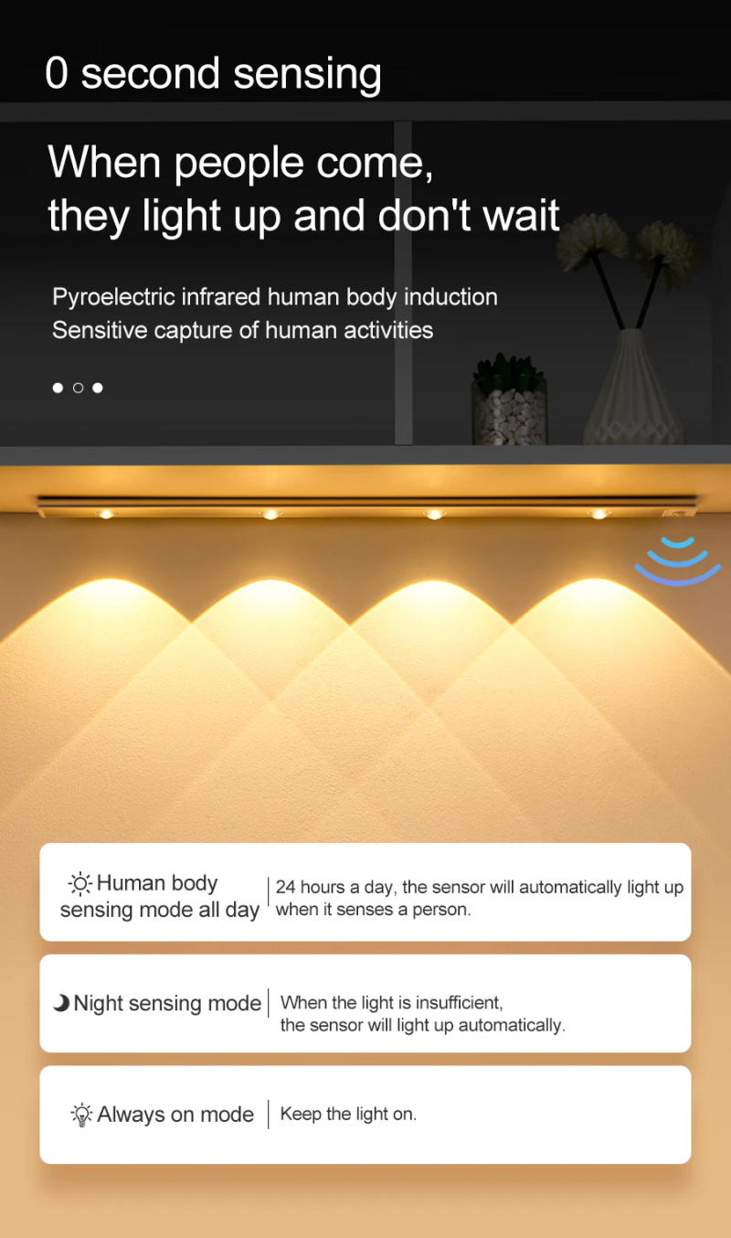 Description Picture 5 of itemUltra Thin LED Cabinet Lights 30/40/50CM Cabinet Lighting Motion Sensor USB Rechargeable Wireless Night Lights Kitchen Lamp
