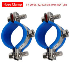 1Pc 20/25/32/40/50/63mm Round Hose Clamp Carbon Steel Rubber Nut Hoop Screw Suspension Pipe Clamp Bracket Pipe Fitting Fastener