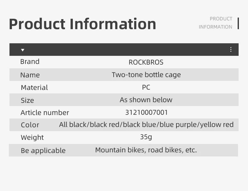 Description Picture 3 of itemROCKBROS Bicycle Bottle Cages MTB Road Bicycle Water Bottle Holder Colorful Lightweight Cycling Bottle Bracket Bicycle Accessory