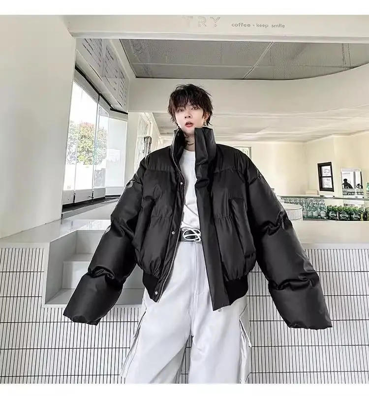 Description Picture 4 of itemFashionable Warm Personalized Short Cotton-padded Jacket Fashion Men's Loose High Street Casual Parkas Men Tops Male Clothes