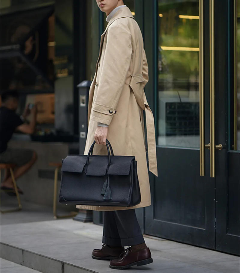 Description Picture 4 of itemMen's Trench Coat Long Double-breasted Oversize Large Lapel Khaki Military Jacket Autumn and Winter British Elegant Coat