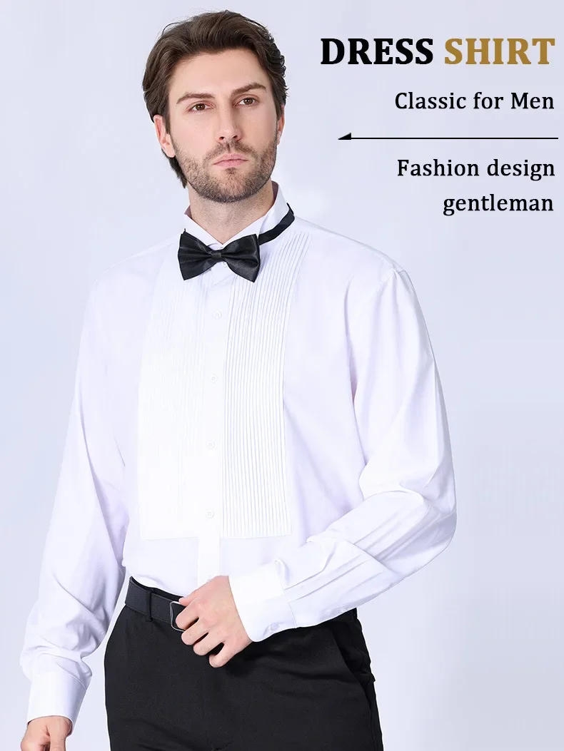 Description Picture 2 of itemAmerican new men's tuxedo long sleeve shirt spring and summer dress French bow tie solid color no-iron groomsmen high quality