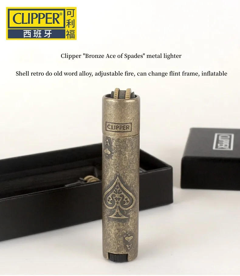 Description Picture 3 of itemClassic Vintage Spanish Clipper Lighter Metal Wheel Igniter CMP11 Large Clipper Lighter Smoking Gadget for Men Gift Box Original