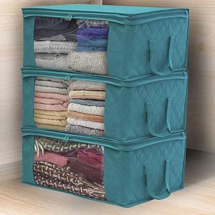Description Picture 4 of itemNarrow Foldable Clothes Storage Box with Lid Large Capacity Quilt Blanket Closet Storage Organizer Fabric Wardrobe Organizer Box