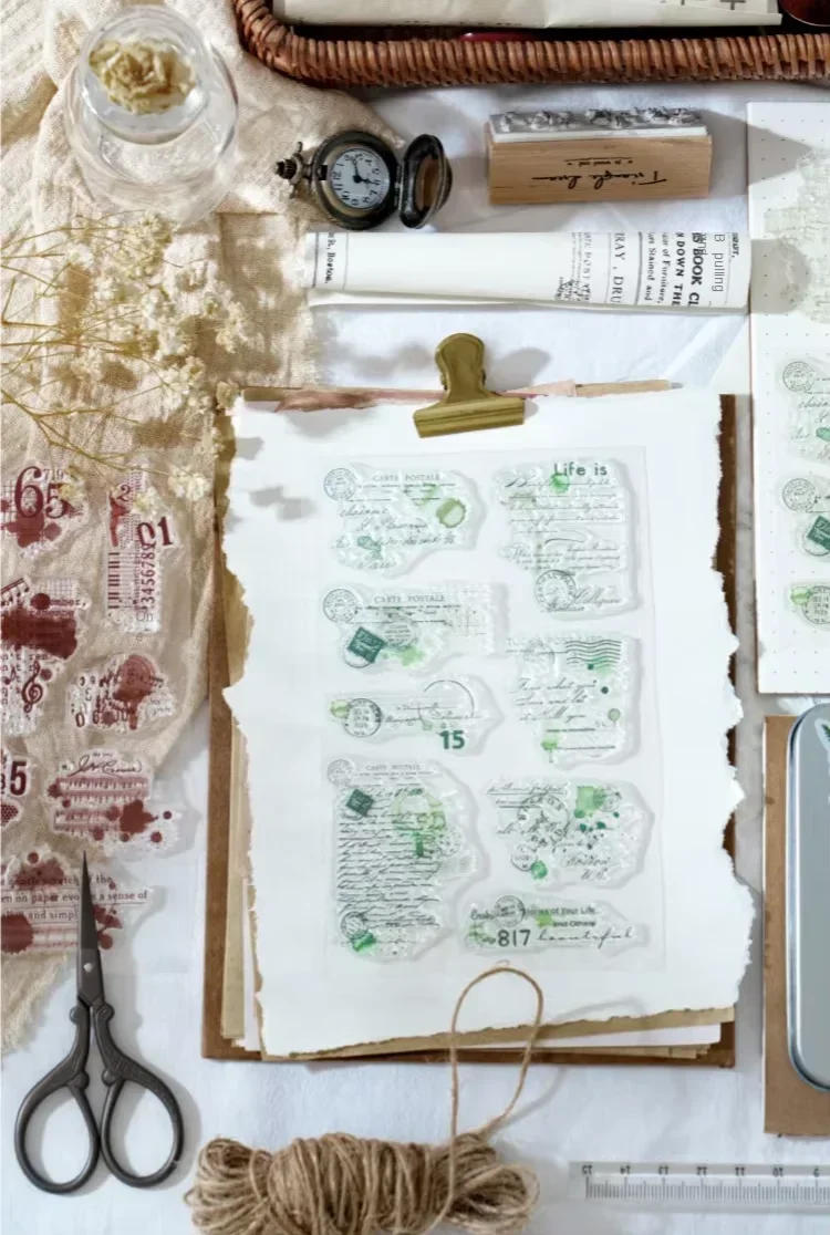 Description Picture 2 of item1Pack set vintage silicone stamps letterhead story handbook printing Assorted Stamp Supplies Background Scrapbook cut 208*104mm