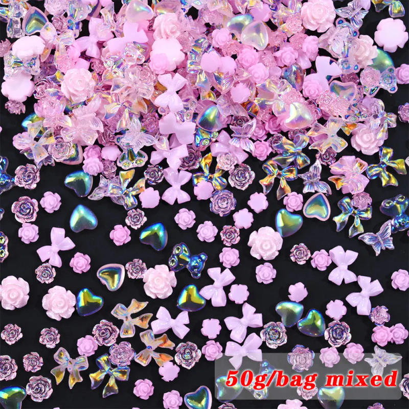 Description Picture 6 of item500/750pcs Aurora Resin Ribbon 3D Nail Art Rhinestones 50g/bagTransparent Bowtie Nail Charms Aurora Bow Nail Art Decorations #4