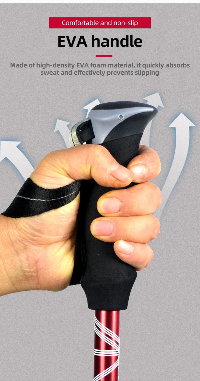 Description Picture 5 of item5 Section Outdoor Fold Trekking Pole Camping Portable Walking Hiking Stick For Nordic Elderly Telescopic Easy Put Into Bag 1 PCS