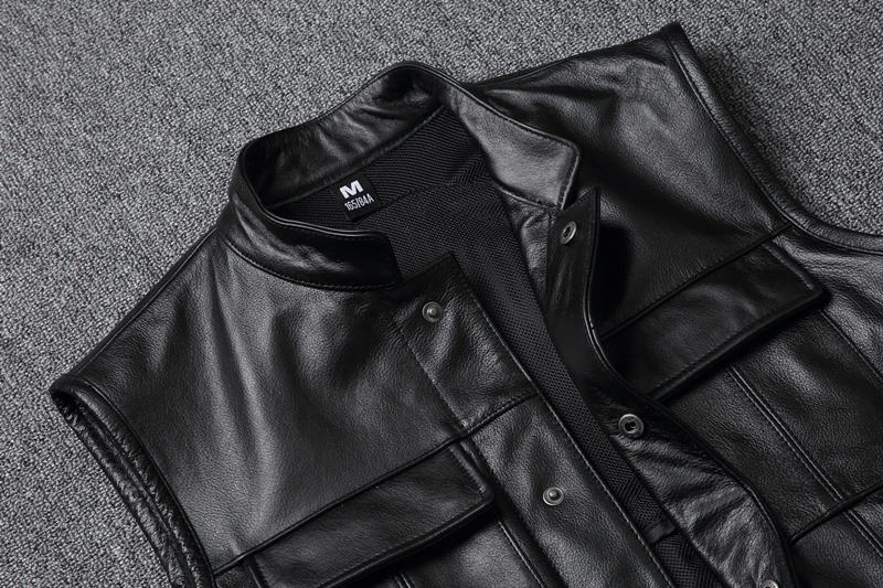 Description Picture 5 of itemCowhide Motorcycle Vests Real Cow Leather Jacket Sleeveless Black Moto Biker Vests Slim Fit Club Riding Spring