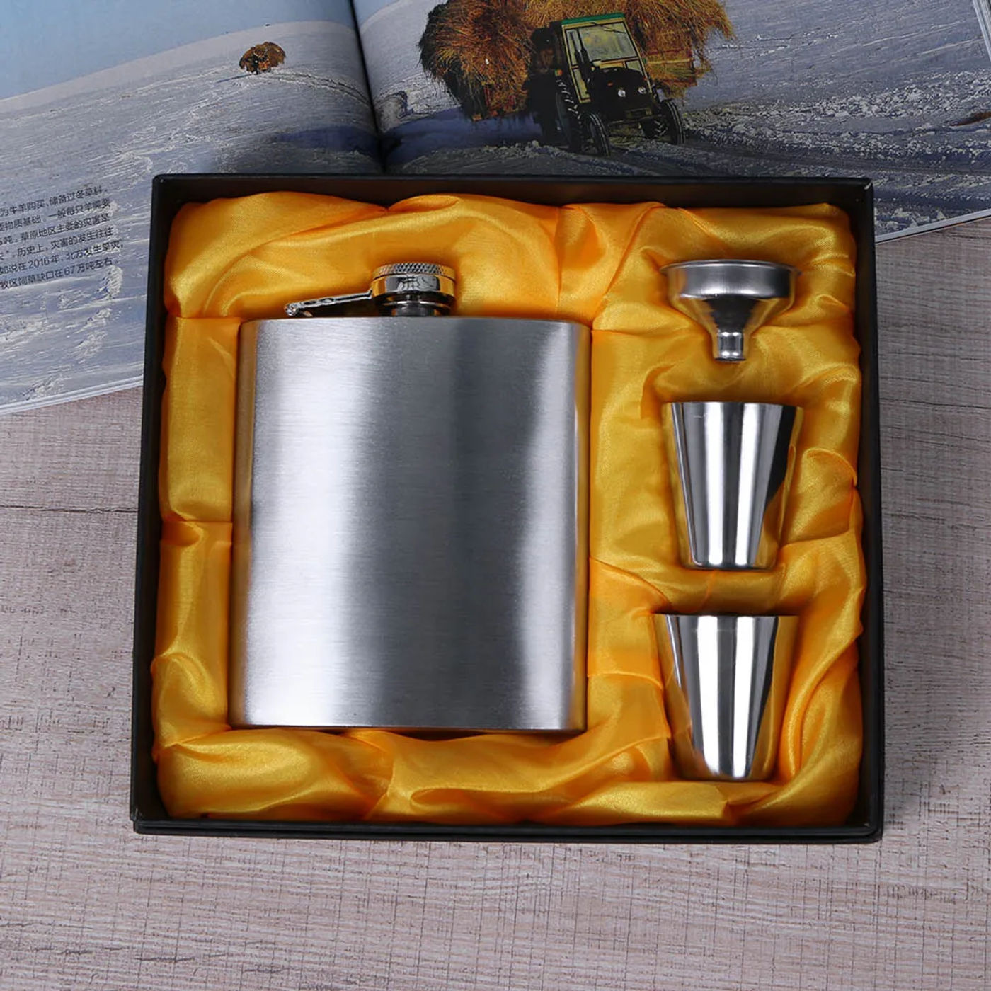 Description Picture 5 of item7oz Portable Stainless Steel Hip Flask Flagon Whiskey Wine Pot Leather Cover Bottle Funnel Travel Tour Drinkware Wine Cup