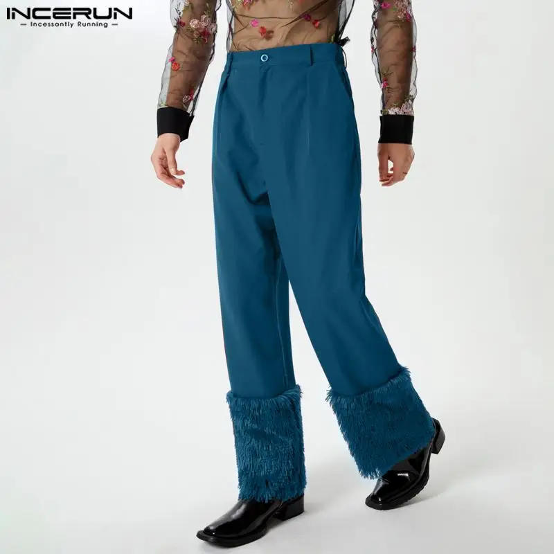 Description Picture 5 of itemINCERUN 2024 American Style Men's Trousers Personality Solid Patchwork Plush Long Pants Casual Male Straight Leg Pantalons S-5XL