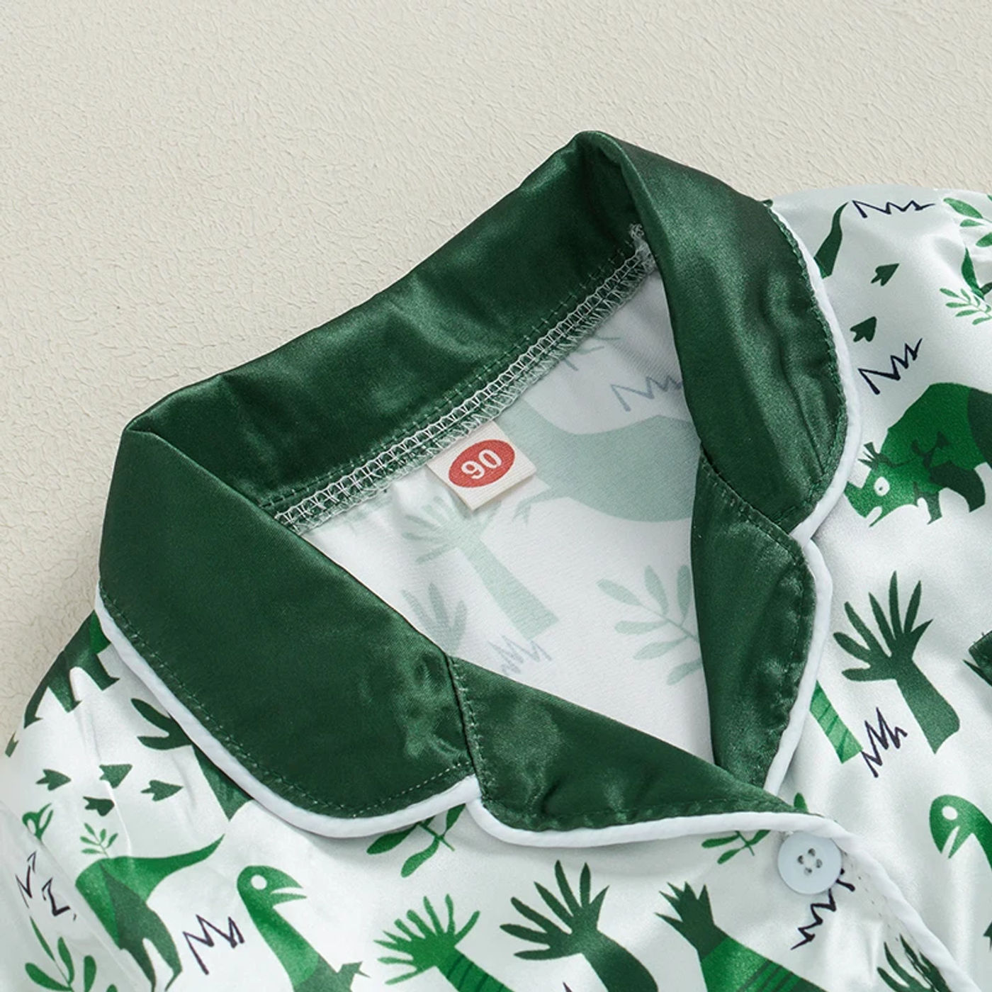 Description Picture 5 of itemLittle Boy Pajama Sets Lapel Neck Button-up Tops Elastic Waist Long Pants Dinosaur Print Loungewear Set
