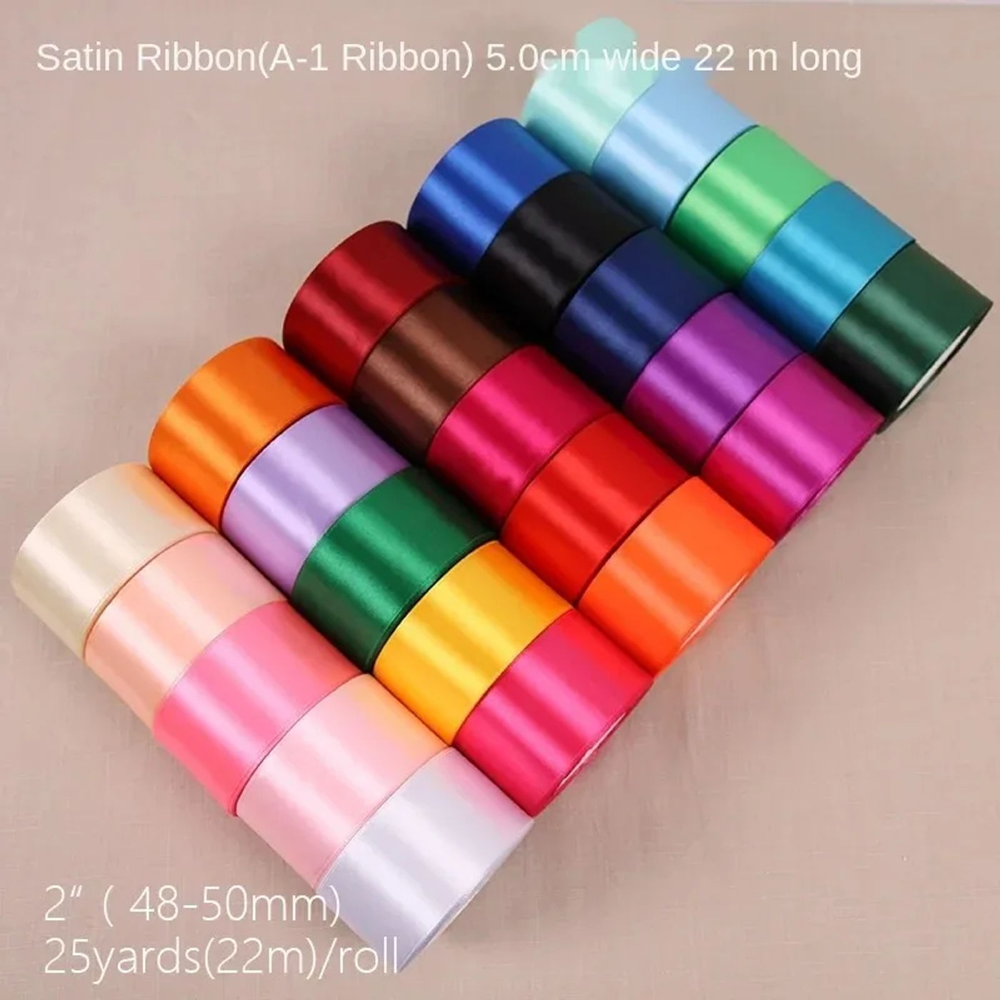 Description Picture 6 of item25Yards/Roll 50mm Satin Ribbons Wedding Gift Wrapping Ribbons Bow for DIY Crafts Polyester Christmas Home Decor Accessories Tape
