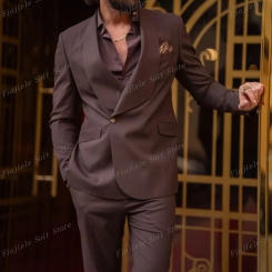 2 Piece Set Coffee Men Business Formal Occasion Tuxedos Groom Groomsman Wedding Party Prom Male Suit  Blazer Pants
