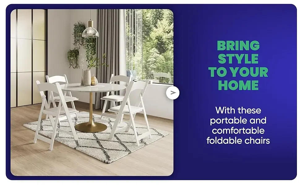 Description Picture 5 of item4 Pack White Resin Stackable Folding Chairs - Comfortable White Foldable Chair - Folding Chairs with Padded Seats-Indoor/Outdoor