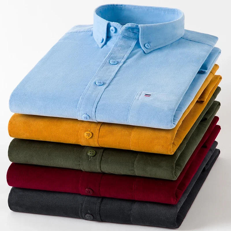 Description Picture 5 of itemNew Men's Corduroy Shirt Long Sleeve Cotton Casual Regular Fit Soft Comfortable Formal Dress Shirts Blouse Men Clothes  S-7XL