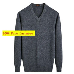New Arrival Fashion Autumn Winter Men's V-neck Double Strand Thickened Cashmere Sweater Solid Neck Pullover Sweater Size XS-4XL