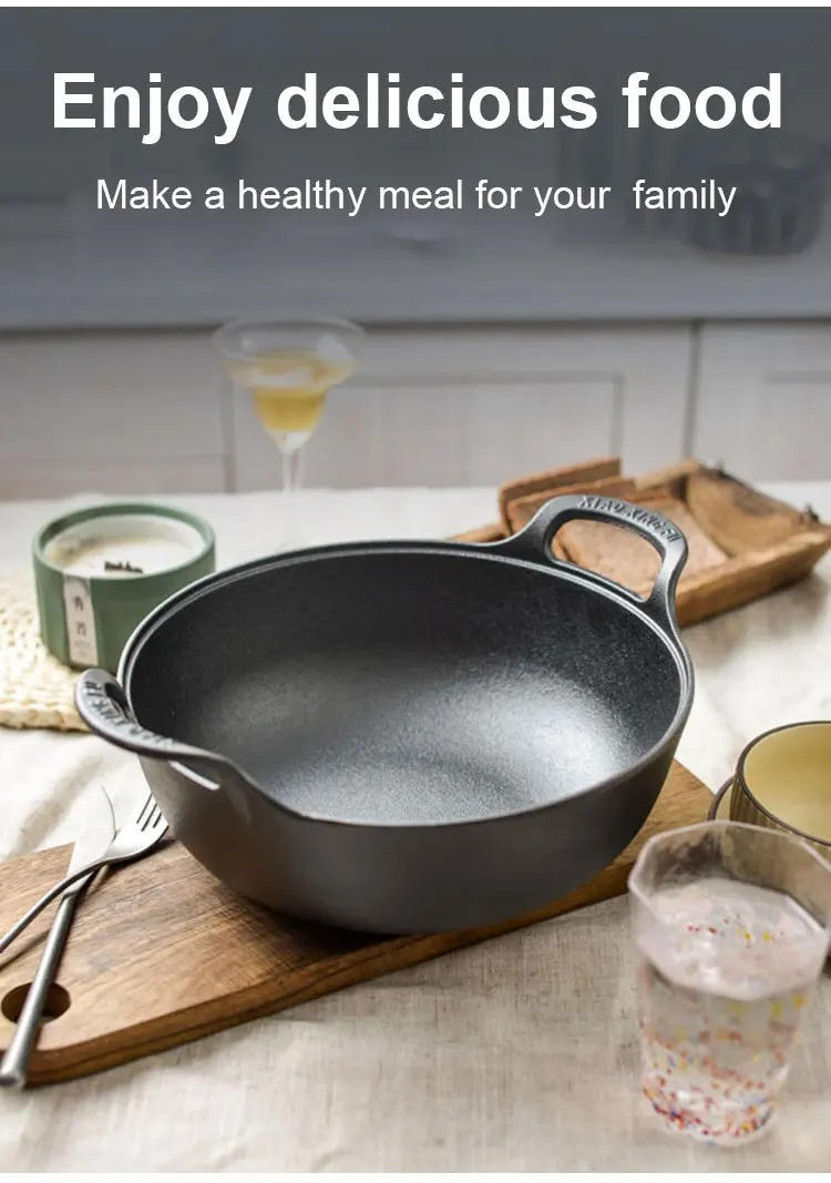 Description Picture 5 of itemCast Iron Pot Uncoated And Non Stick wok Casserole kitchen cooking pot cast iron skillet Cookware wok pan fry pan