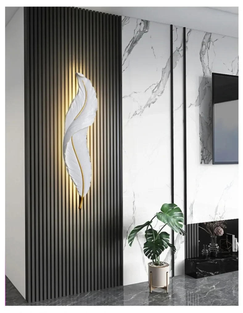 Description Picture 6 of itemNordic Creative Feather Wall Light Background Grille Decor Corridor Living Room Decor Art Atmosphere Hanging Porch LED Lights