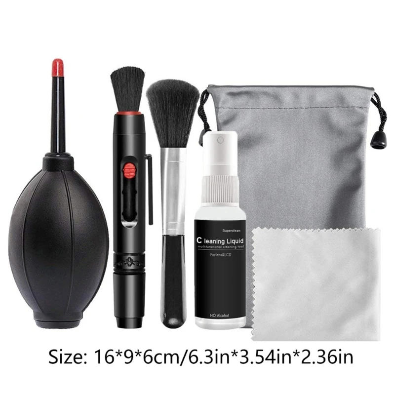 Description Picture 2 of item6-in-1 Camera Cleaning Kits Professional Air Blower DSLR Lens Cloth Pen Brush Cleaning Tool for CCD Sensor Lens Keyboards