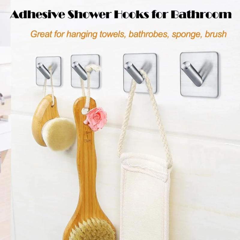Description Picture 4 of itemAdhesive Towel Hooks Heavy Duty Towel Hanger Waterproof Stainless Steel Stick On Shower Bathroom Kitchen Storage Holder Hooks