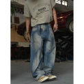 High Quality Wasteland Style Heavy Washed Distressed Ripped Brushed Jeans Trousers for Men