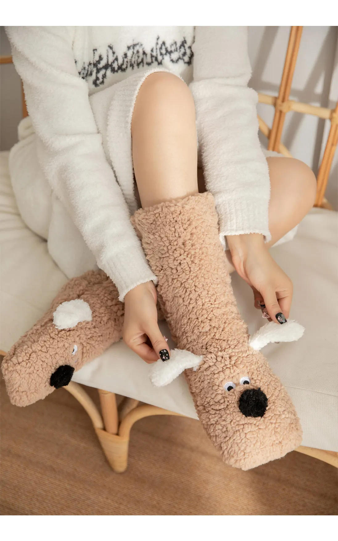 Description Picture 5 of itemFuzzy Fluffy Sock Women Cartoon 3D Dog Winter Warm Plush Non Slip Home Sleeping Soft Female Floor Thermal Funny Slipper New Sock