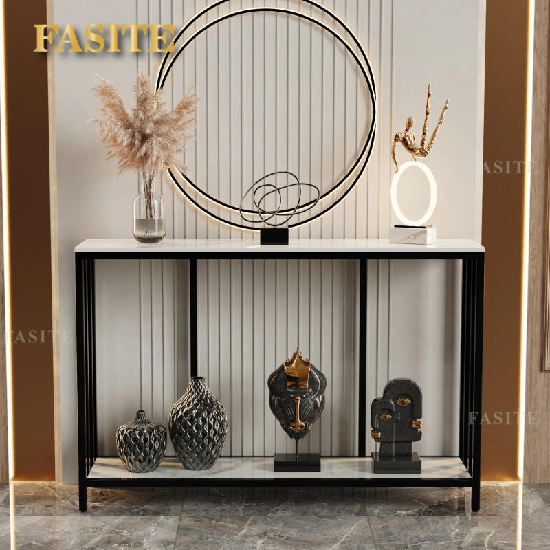 Description Picture 6 of item47.2” Long Modern Console Table, Sintered Stone Entryway Table, Narrow Table Sofa Table with Metal Base, Entry Table Foyer