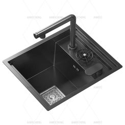 304 Stainless Steel Bar Sink Black Small Kitchen Sink Hidden Cup Washer Single Slot With Lid Balcony Garden
