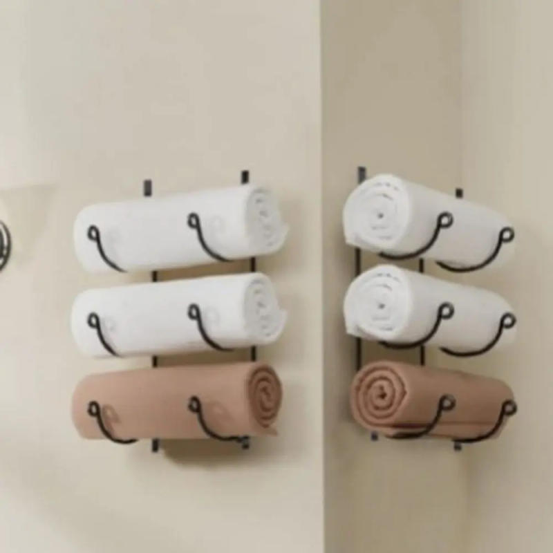 Description Picture 5 of itemDurable Multi-Layer Wall Mounted Towel Rack Put Supplies Iron Storage Hanging Racks Multifunctional Black Wine Rack Living Room