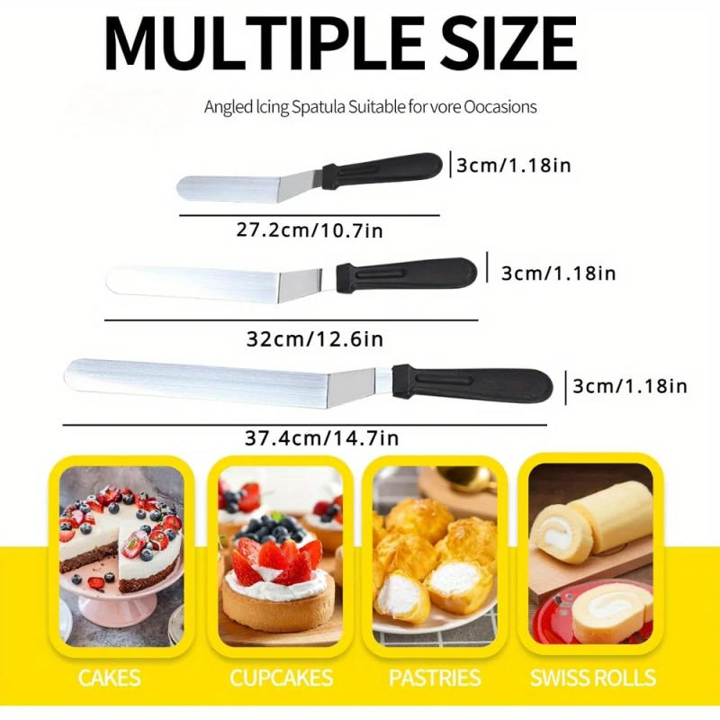 Description Picture 2 of itemIcing Spatula Angled Stainless Steel Palette Knife Curved Offset Blade Professional Frost Cream Spatula For Cake Pastry Baking