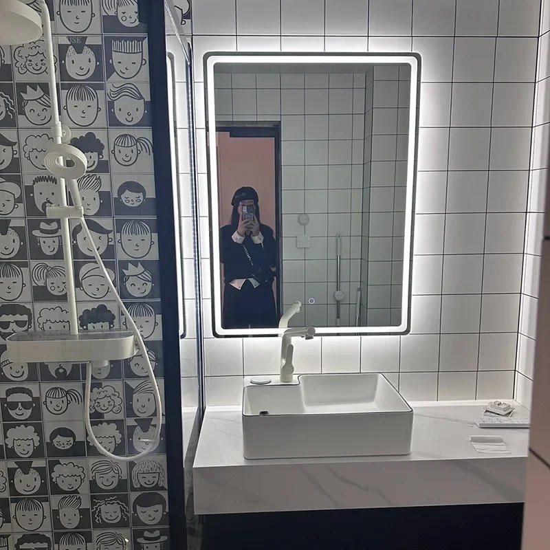 Description Picture 4 of itemNordic Smart Bath Mirrors Square Touch Screen Bathroom Mirror Bathroom Fixture Home Wall-mounted Lighted Anti-fog Makeup Mirrors