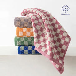 Battilo Checkered Cotton Hand Towels Soft Absorbent Daily Cleansing Face Towels Lightweight Patterned Towel for Bath Gym Kitchen