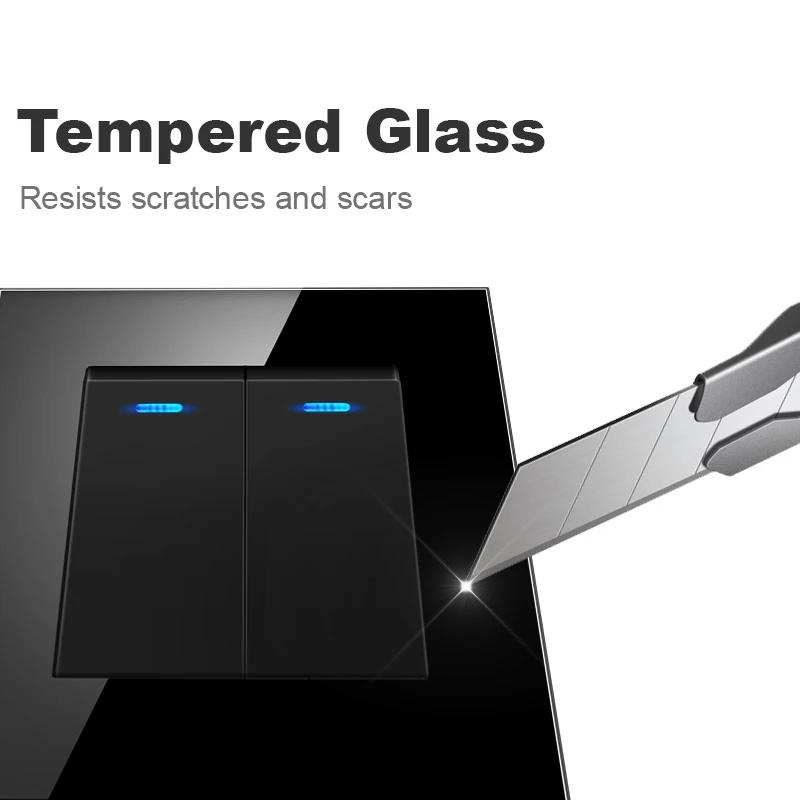Description Picture 4 of itemNYWP Luxury Crystal Tempered Glass Panel 1 Gang 2 Way Light Switch On / Off Wall Switch With LED Indicator 16A AC 250V