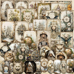 JAIIMAN 54pcs(12paper+42stickers) Vintage Magic Theme DIY Decorative Paper,Perfect for Journal Supplies,Arts Crafts,Scrapbooking